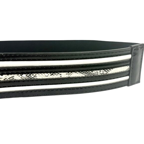 WHBM Striped Patent Leather Belt w/Statement Buckle Snakeskin Print Detail -  M - Picture 5 of 9